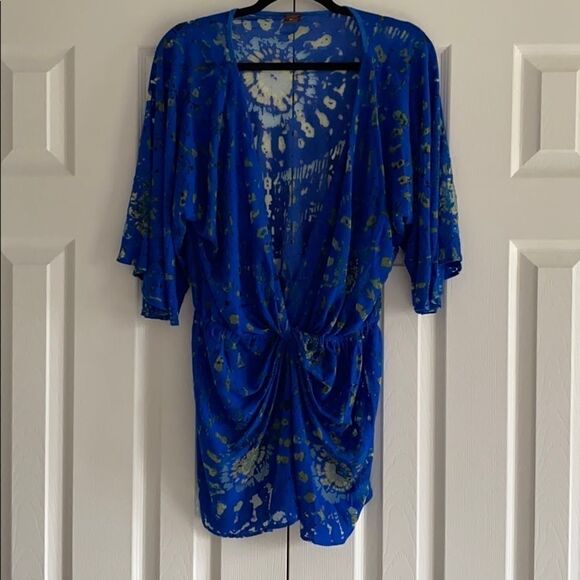 Language Language Royal Blue & Sheer Dressy Top - Picture 1 of 8